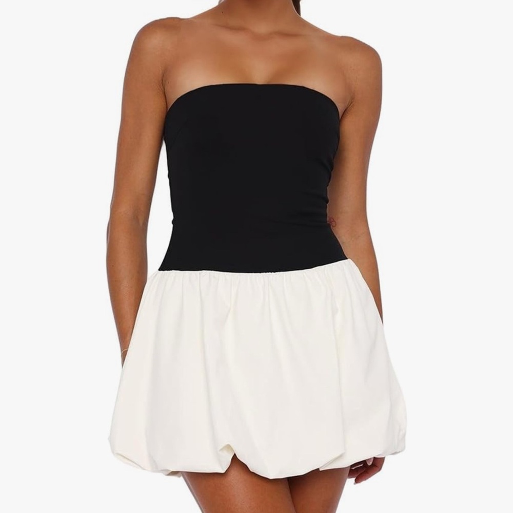 Trendy yet Classic Black & White Strapless Minidress - Brand New!